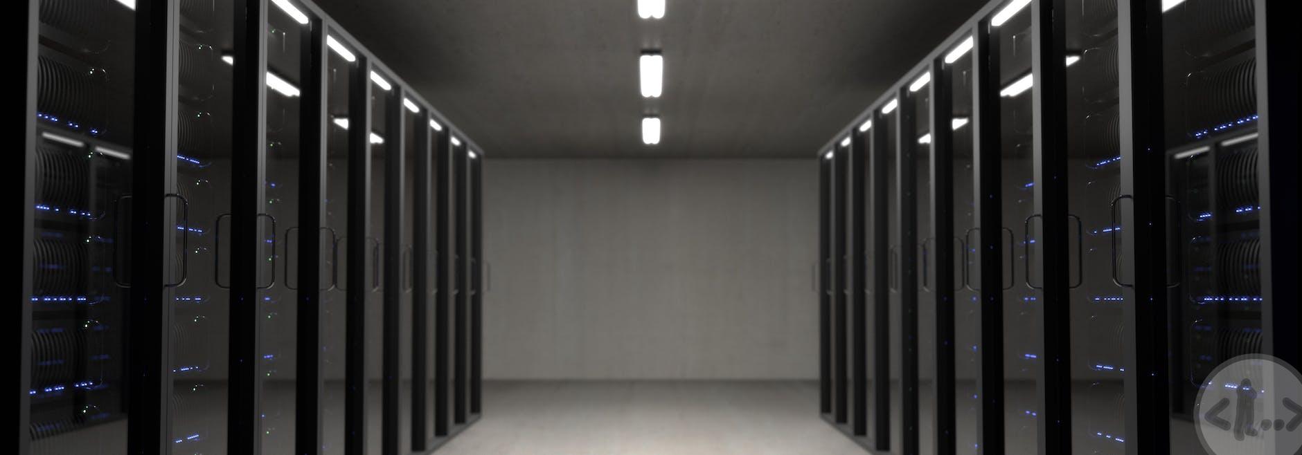 black server racks on a room