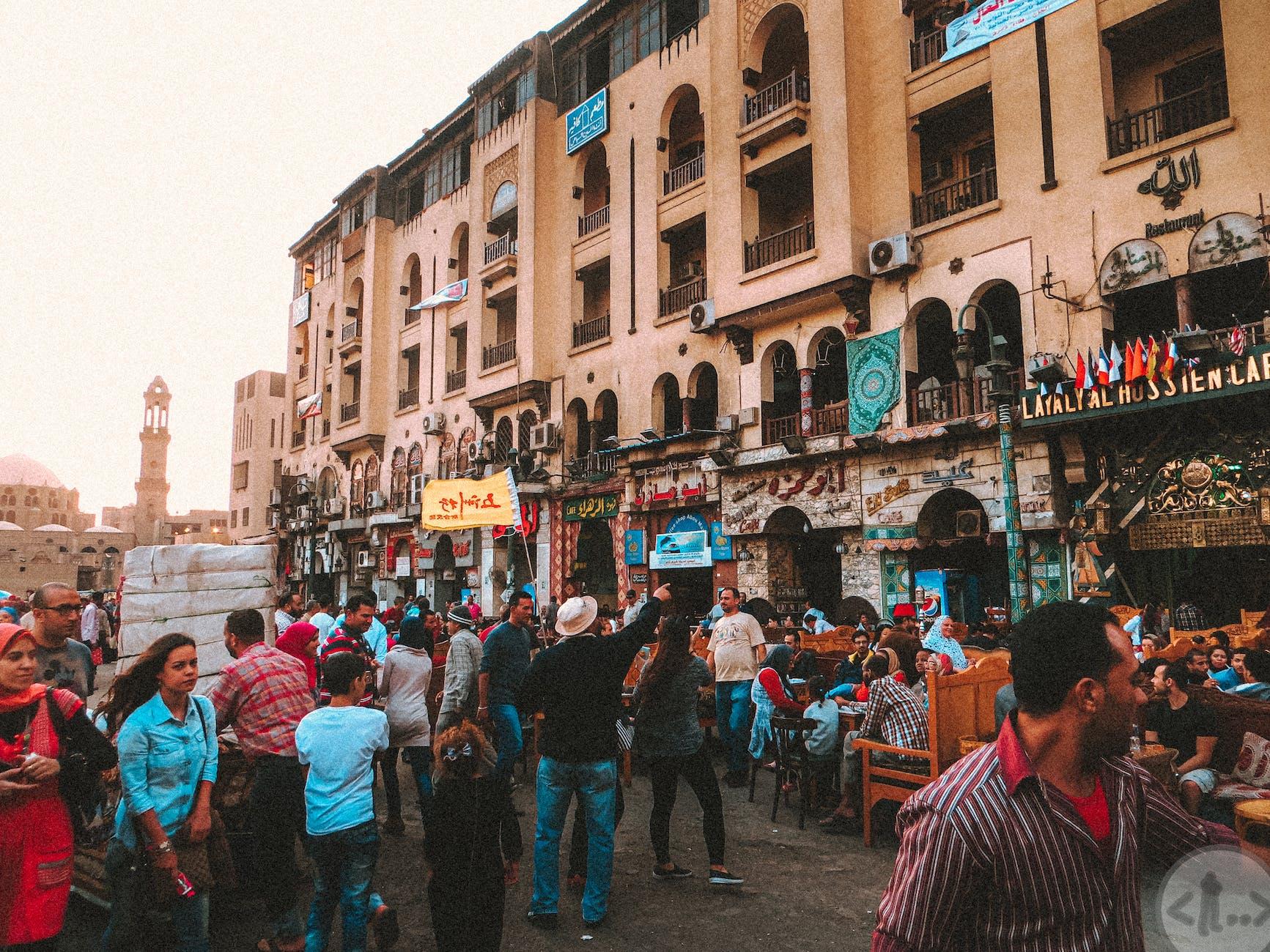 crowd on street market in old city