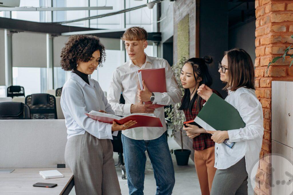 business colleagues reading documents in the office